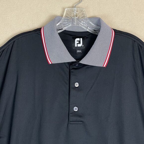 Footjoy Polo Shirt Mens Large Black Golfing Rugby Logo Preppy Adult - Picture 2 of 11